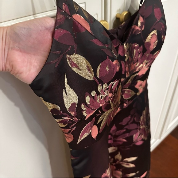 Eliza J Women’s Brown Floral Metallic Jacquard Fit Flare Cocktail Midi Dress 14 - Picture 6 of 10
